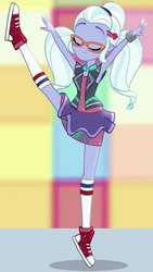 Size: 524x929 | Tagged: safe, screencap, sugarcoat, equestria girls, equestria girls specials, g4, my little pony equestria girls: dance magic, armpits, clothes, converse, cropped, dancing, eyes closed, female, glasses, kneesocks, shoes, skirt, sneakers, socks, solo, sugarcoat tutu
