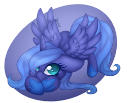 Size: 3160x2580 | Tagged: safe, artist:andreakawaiineko, artist:minelvi, princess luna, alicorn, pony, g4, collaboration, female, floppy ears, high res, looking at you, s1 luna, smiling, solo, spread wings, wings