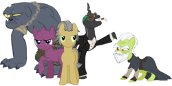 Size: 2222x1111 | Tagged: safe, artist:ran2chaos, fido, changeling, diamond dog, pony, g4, christine, courier six, dead money, dean domino, fallout, fallout: new vegas, father elijah, ponified, simple background, transparent background