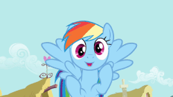 Size: 1200x675 | Tagged: safe, screencap, rainbow dash, pony, a bird in the hoof, g4, derp, female, gif, mare, non-animated gif, solo
