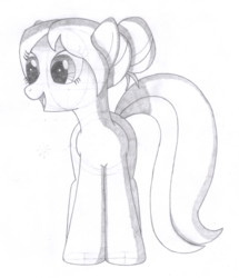 Size: 1356x1580 | Tagged: safe, artist:aafh, oc, oc only, oc:bundle joy, earth pony, pony, grayscale, monochrome, simple background, smiling, solo, traditional art, white background