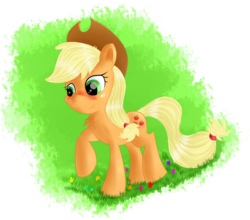 Size: 2379x2089 | Tagged: safe, artist:brok-enwings, applejack, earth pony, pony, g4, cowboy hat, female, freckles, grass, hat, high res, mare, raised hoof, solo, stetson