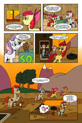 Size: 1024x1536 | Tagged: safe, artist:cartoon-eric, apple bloom, scootaloo, sweetie belle, oc, oc:fritz, oc:gear loose, pony, comic:cmc and gear loose, g4, comic, cutie mark crusaders, heart, sunset