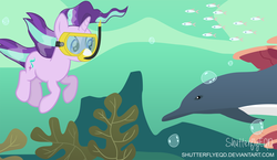 Size: 3387x1966 | Tagged: safe, artist:shutterflyeqd, starlight glimmer, dolphin, fish, pony, unicorn, g4, cute, dive mask, female, mare, snorkel, snorkeling, solo, underwater, vector