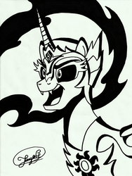 Size: 1548x2058 | Tagged: safe, artist:up-world, daybreaker, pony, a royal problem, g4, drawing, female, monochrome, smiling, solo