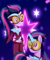Size: 2500x3000 | Tagged: safe, artist:liniitadash23, sci-twi, twilight sparkle, alicorn, human, pony, equestria girls, equestria girls specials, g4, movie magic, clothes, high res, human ponidox, masked matter-horn costume, power ponies, self ponidox, show accurate, superhero, twilight sparkle (alicorn), twolight