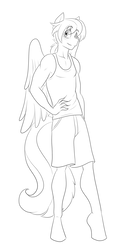 Size: 1069x2048 | Tagged: safe, artist:marauder6272, oc, oc only, oc:jet wave, anthro, unguligrade anthro, anthro oc, clothes, male, monochrome, shorts, simple background, solo, tank top, white background
