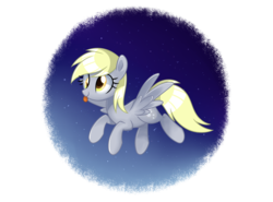Size: 2700x2000 | Tagged: safe, artist:darkynez, derpy hooves, pegasus, pony, g4, cute, derpabetes, female, flying, high res, night, smiling, solo, stars, tongue out