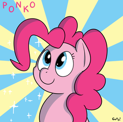 Size: 1018x1015 | Tagged: safe, artist:rapidstrike, pinkie pie, earth pony, pony, g4, abstract background, bust, cute, diapinkes, female, ponk, portrait, smiling, solo, sunburst background