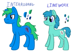 Size: 840x620 | Tagged: safe, artist:wydart, oc, oc only, oc:interrobang, oc:linework, pony, duo, female, male, reference sheet, simple background, white background