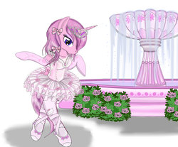 Size: 4700x3900 | Tagged: safe, artist:avchonline, oc, oc only, oc:tutu twinkletoes, pony, unicorn, semi-anthro, g4, absurd resolution, ballerina, ballet slippers, bipedal, bloomers, canterlot royal ballet academy, clothes, dress, evening gloves, female, flower, fountain, gloves, hello kitty, jewelry, long gloves, mare, pantyhose, rose, sanrio, simple background, solo, tiara, tutu, tutu cute, tututiful, white background