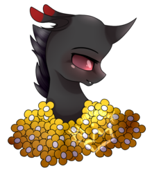 Size: 683x780 | Tagged: safe, artist:alithecat1989, oc, oc only, oc:rummy, changeling, bust, flower, portrait, red changeling, simple background, solo, transparent background