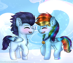 Size: 1024x890 | Tagged: safe, artist:northlights8, rainbow dash, soarin', pony, g4, parental glideance, colt, colt soarin', female, filly, filly rainbow dash, male, ship:soarindash, shipping, straight, younger