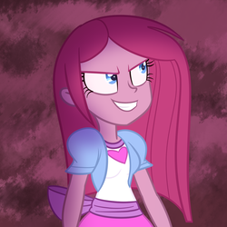 Size: 1024x1024 | Tagged: dead source, safe, artist:wubcakeva, pinkie pie, equestria girls, g4, adoracreepy, beautiful, clothes, creepy, cute, cuteamena, evil smile, female, grimcute, grin, pinkamena diane pie, smiling, solo