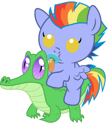 Size: 836x917 | Tagged: safe, artist:red4567, bow hothoof, gummy, pegasus, pony, g4, parental glideance, baby, baby pony, bowabetes, cute, pacifier, ponies riding gators, riding, simple background, white background