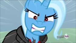 Size: 1920x1080 | Tagged: safe, screencap, trixie, pony, unicorn, g4, magic duel, angry, female, gritted teeth, hub logo, mare, solo