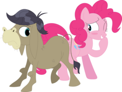 Size: 3575x2692 | Tagged: safe, artist:porygon2z, cranky doodle donkey, pinkie pie, donkey, earth pony, pony, g4, blushing, butt bump, duo, female, high res, male, mare, simple background, transparent background, vector