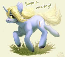 Size: 2500x2200 | Tagged: safe, artist:pessadie, oc, oc only, oc:art's desire, pony, unicorn, 2017, colored hooves, female, grass, high res, horn, mare, running, simple background, solo, unicorn oc, yellow background