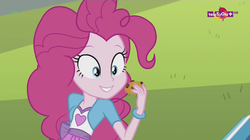 Size: 1136x638 | Tagged: safe, screencap, pinkie pie, equestria girls, equestria girls specials, g4, my little pony equestria girls: dance magic, cookie, female, food, solo, teletoon