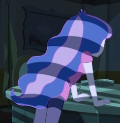 Size: 603x617 | Tagged: safe, screencap, princess luna, vice principal luna, equestria girls, g4, my little pony equestria girls, bent over, cropped, desk, female, luna's office, rear view, solo