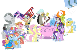 Size: 1093x726 | Tagged: safe, artist:dm29, angel bunny, bow hothoof, chipcutter, discord, doctor fauna, fluttershy, maud pie, pinkie pie, princess flurry heart, rainbow dash, rarity, scootaloo, starlight glimmer, sweetie belle, thorax, trixie, twilight sparkle, whammy, windy whistles, alicorn, changedling, changeling, pony, a flurry of emotions, all bottled up, celestial advice, fluttershy leans in, forever filly, g4, parental glideance, rock solid friendship, anger magic, bipedal, bottled rage, camera, cinnamon nuts, clothes, cup, equestrian pink heart of courage, food, hat, helmet, hug, jalapeno red velvet omelette cupcakes, king thorax, kite, magic, mining helmet, pizza costume, pizza head, rainbow dash's parents, reformed four, ship:windyhoof, shopping cart, shower cap, simple background, statue, stingbush seed pods, teacup, that pony sure does love kites, that pony sure does love teacups, the meme continues, the story so far of season 7, this isn't even my final form, twilight sparkle (alicorn), uniform, wall of tags, white background, wonderbolts uniform