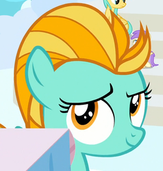 Size: 500x525 | Tagged: safe, screencap, alula, lightning dust, pluto, sunshower raindrops, pony, g4, parental glideance, cropped, cute, dustabetes, female, filly, solo focus, younger