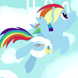 Size: 1500x1500 | Tagged: safe, artist:nitei, rainbow dash, pony, g4, diaper, female, flying, non-baby in diaper, poofy diaper, solo