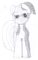 Size: 984x1552 | Tagged: safe, artist:aafh, twilight sparkle, pony, unicorn, g4, female, monochrome, solo, traditional art