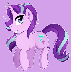 Size: 2306x2325 | Tagged: safe, artist:emera33, starlight glimmer, pony, unicorn, g4, chest fluff, cute, female, glimmerbetes, high res, mare, purple background, simple background, smiling, solo, sparkles