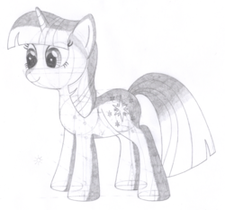 Size: 1452x1356 | Tagged: safe, artist:aafh, twilight sparkle, pony, unicorn, g4, female, grayscale, monochrome, simple background, smiling, solo, traditional art, white background
