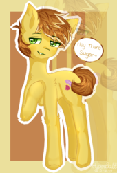 Size: 650x957 | Tagged: safe, artist:hypersalt, feather bangs, pony, g4, hard to say anything, male, solo