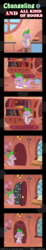 Size: 600x3263 | Tagged: safe, artist:vavacung, spike, changeling, dragon, comic:changeling and all kind of books, g4, comic, food, golden oaks library, pancakes, pointy ponies