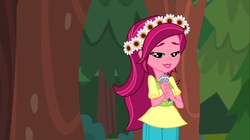 Size: 1100x618 | Tagged: safe, screencap, gloriosa daisy, equestria girls, g4, my little pony equestria girls: legend of everfree, female, lidded eyes, magical geodes, microphone, solo