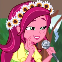 Size: 615x617 | Tagged: safe, screencap, gloriosa daisy, equestria girls, g4, my little pony equestria girls: legend of everfree, cropped, female, lidded eyes, lip bite, magical geodes, microphone, solo