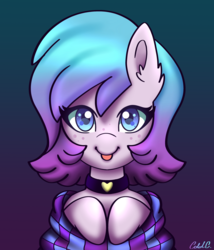 Size: 3000x3500 | Tagged: safe, artist:ciderpunk, oc, oc only, oc:neon heart, pony, bust, choker, heart, high res, misleading thumbnail, solo, tongue out