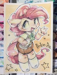 Size: 1536x2048 | Tagged: safe, artist:mosamosa_n, pinkie pie, anthro, g4, clothes, female, solo, traditional art, watercolor painting