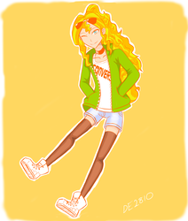 Size: 2172x2565 | Tagged: safe, artist:deeemperor, sunset shimmer, human, g4, clothes, converse, female, high res, humanized, looking at you, one eye closed, shoes, smiling, sneakers, socks, solo, sunglasses, thigh highs, wink