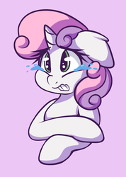 Size: 1280x1796 | Tagged: safe, artist:graphene, sweetie belle, pony, unicorn, g4, crying, female, purple background, simple background, solo