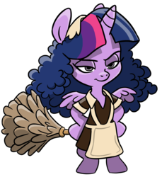 Size: 1274x1388 | Tagged: safe, alternate version, artist:jay fosgitt, twilight sparkle, alicorn, pony, semi-anthro, g4, idw, apron, clothes, costume, disguise, dress, duster, female, hand on hip, magenta, mare, rocky horror picture show, simple background, solo, spread wings, transparent background, twilight sparkle (alicorn), unamused, vector, wings
