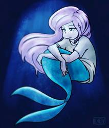 Size: 678x796 | Tagged: safe, artist:kprovido, fluttershy, human, mermaid, g4, clothes, female, humanized, melancholy, mermaidized, shirt, solo, underwater