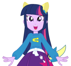 Size: 1458x1354 | Tagged: safe, artist:negasun, twilight sparkle, equestria girls, g4, my little pony equestria girls, clothes, collar, cute, female, helping twilight win the crown, looking at you, open mouth, pony ears, shirt, simple background, skirt, solo, sweater, teenager, transparent background, vector, wondercolts, wondercolts uniform