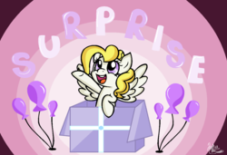 Size: 1257x859 | Tagged: safe, artist:pinkiepie6680, surprise, pony, g1, balloon, box, female, pony in a box, solo