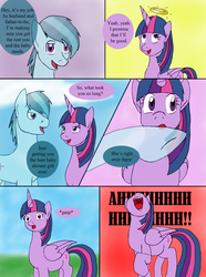 Size: 1000x1346 | Tagged: safe, artist:emilou1985, crystal arrow, crystal beau, twilight sparkle, alicorn, crystal pony, pony, comic:signs, g4, comic, crystaltwi, excited, female, halo, happy, male, pregnant, screaming, shipping, smiling, squee, straight, transparent flesh, twilight sparkle (alicorn)