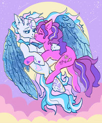 Size: 750x900 | Tagged: safe, artist:sun-shimmer, skywishes, star catcher, earth pony, pegasus, pony, g3, female, g3betes, kissing, lesbian, ship:skycatcher, shipping