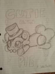 Size: 1200x1600 | Tagged: safe, artist:pinkiepie6680, pinkie pie, earth pony, pony, g4, bowtie, female, five nights at freddy's, hat, lined paper, monochrome, prone, solo, top hat, traditional art