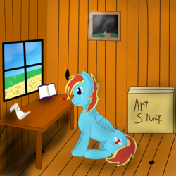 Size: 2500x2500 | Tagged: safe, artist:flamelight-dash, oc, oc only, pegasus, pony, brony, high res, mouth hold, sad, sitting, solo
