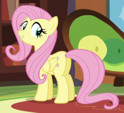 Size: 546x497 | Tagged: safe, screencap, fluttershy, pegasus, pony, g4, tanks for the memories, butt, cropped, female, flutterbutt, folded wings, mare, plot, solo, wings