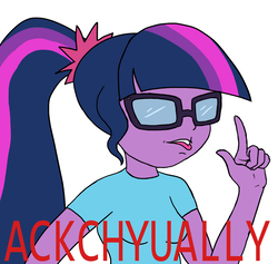 Size: 1306x1236 | Tagged: safe, artist:slamjam, sci-twi, twilight sparkle, equestria girls, g4, 4chan, actually, clothes, drawthread, female, glasses, meme, ponified meme, shirt, simple background, solo, tongue out, white background