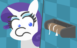 Size: 614x384 | Tagged: safe, artist:threetwotwo32232, rarity, pony, unicorn, g4, bathroom, female, no toilet paper, sitting on toilet, solo, the worst possible thing, toilet, toilet paper roll, xk-class end-of-the-world scenario