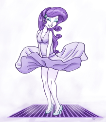 Size: 800x917 | Tagged: artist needed, safe, rarity, human, equestria girls, g4, 4chan, adorasexy, air vent, beautisexy, breasts, cleavage, clothes, cute, drawthread, dress, eyes closed, eyeshadow, female, high heels, legs, makeup, marilyn monroe, movie reference, sexy, shoes, simple background, skirt, skirt blow, skirt flip, skirt lift, smiling, solo, the seven year itch, white background, white dress, wind